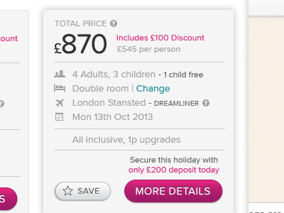 Price panel display package holidays price panel