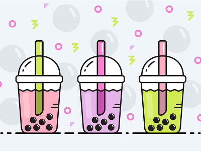 Boba, Boba, Boba! adobe cc adobe illustrator cc beverage boba bubble tea design drink flat flat design graphic art icon illustration matcha smoothie strawberry taro vector