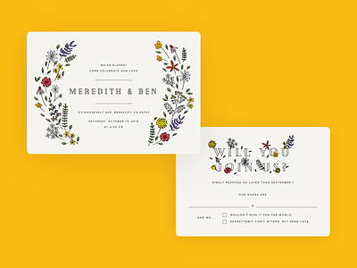 Wedding invite and RSVP flowers invite postcard print rsvp typography wedding