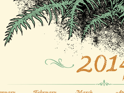 Calendar 2014 calendar design ferns green halftone illustration orange print stippling