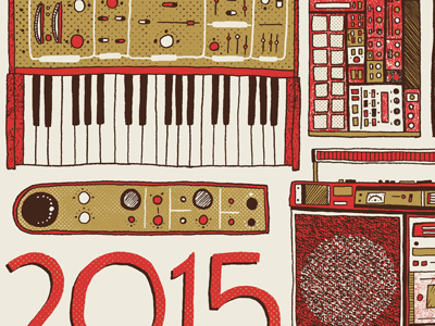 2015calendar 2015 calendar equipment gear illustration keyboards music screenprint texture