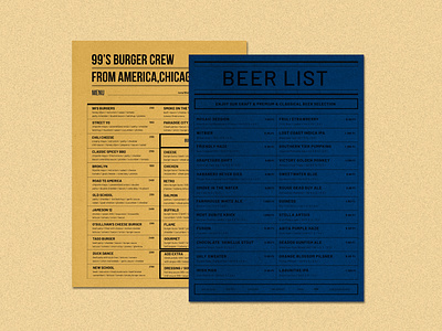 Burger menu  & beer list