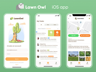 Lawn Owl iOS app app design figma ios lawn mowing mobile app mobile ui