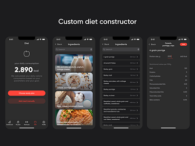 Custom diet constructor for mobile app app design figma fitness mobile app mobile ui ux design
