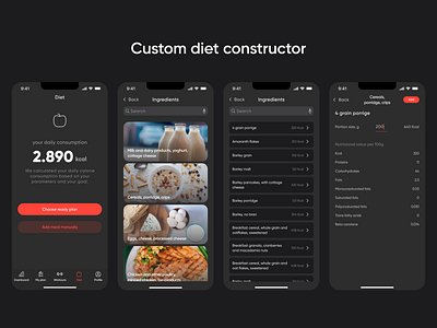 Custom diet constructor for mobile app