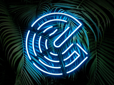 E NEON blue designer fun graphic design icon leaves lights logo modern neon palm photoshop sleek tropical type