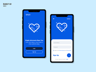 Daily UI Challenge #001 : SPACR Sign Up app daily 100 challenge daily ui dailyui dailyuichallenge dating app design figma sign up form sign up screen signup ui