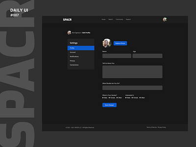 Daily UI Challenge #007: Spacer User Settings (Web)