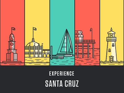Experience Santa Cruz boardwalk boat clock harbor illustration lighthouse line santacruz tower wharf