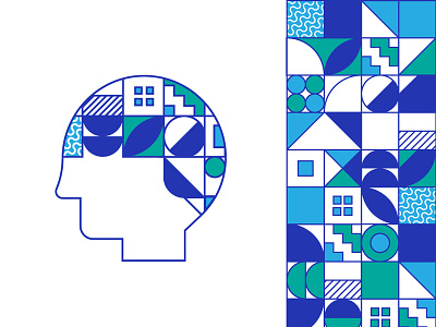 Psychology blue brain circles geometric grid grid logo health mental mind patterns psychology squares
