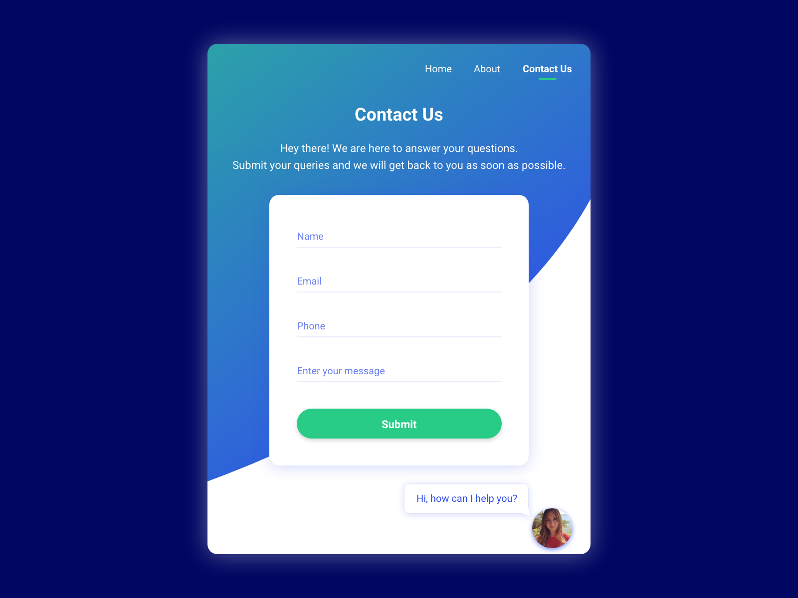 Contact Us - Daily UI 28 by Aditya Vallat on Dribbble