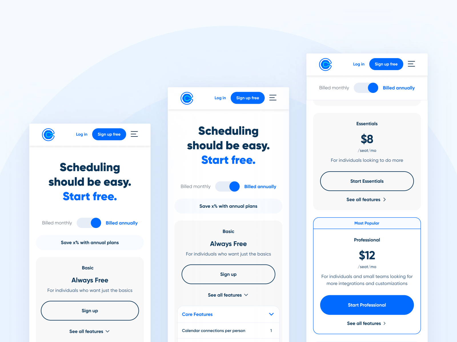 Calendly Pricing Page Redesign (Mobile) by Kate Kassab for Webstacks