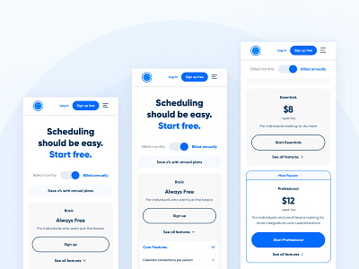 Calendly - Pricing Page Redesign (Mobile) agency calendly cards clean figma mobile mobile design pricing pricing mobile pricing page redesign simple sticky toggle ui ux web design web design agency