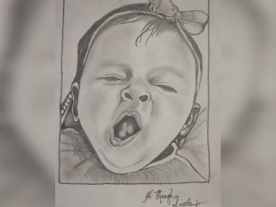 Yawning Baby art black and white pencil art shading sketch