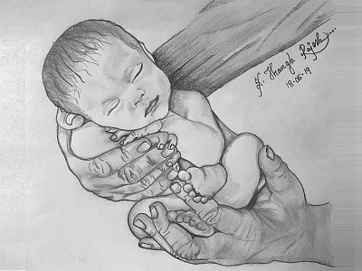 New Born Baby art black black and white calligraphy design drawing flat icon illustration pen drawing pencil sketch shading shadow vector