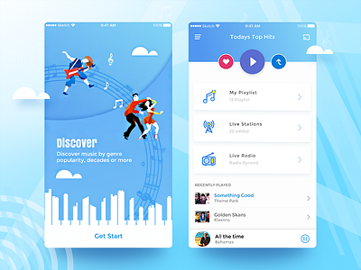 Music App Concept app application feed flat gradient graphic interface ios music sketch ui ux