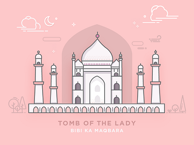 Bibi Ka Maqbara - Aurangabad icons illustration india lines mosque outlines tomb