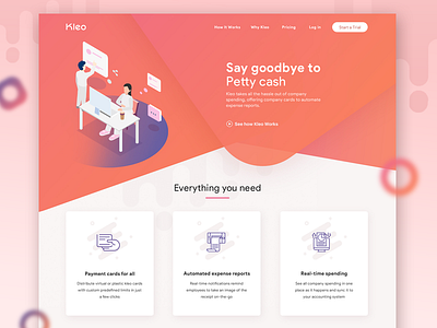 Payment Card Landing Page - Kleo 3d business company expense gradient isometric landing page payment card petty cash