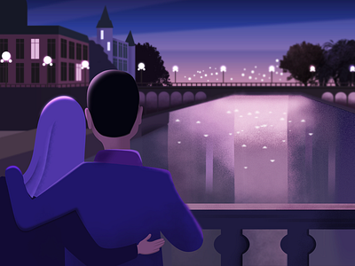 Night lakeview couple art couple design illustration lakeview landscape light nightsky photoshop scenery vector vectorart