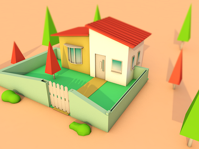 House 3d design 3d 3d art c4d cinema4d cinema4dart house isometric tree