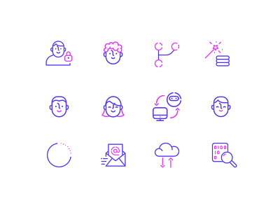 Iconset | Arc Consulting data design digital transformation email faceicon icons pictograms pink robot smart violet