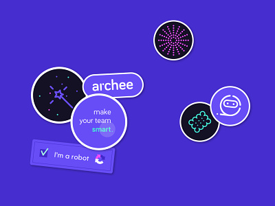Stickers | Archee brandhero branding dots icon logo magic pink robot stickers technology violet