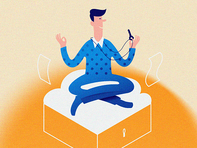 Guy in lotus position businessman character cloud cloud computing flat illustration lotos noise relax