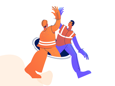 Victory blue character handshake illustration labor orange plumbers victory