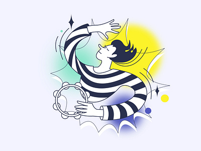 KPMI. Personality type "Entertainer". ESFP-A / ESFP-T. blackandwhite blur character charecter design cheerful person circles dancer entertainer flat illustration inspiration jollier kpmi logo man personality type stripes tambourine