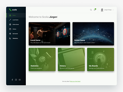 Scoliadarts dashboard home screen