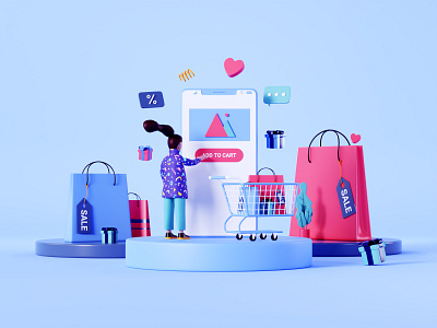 E-commerce Shopping 3D Illustration 3d 3d art 3d artist 3d design 3d illustration abstract blender branding c4d charcter creative graphic design illustration landing page online shopping shopping shopping cart ui ux visual design web