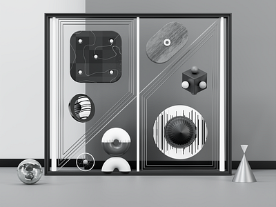 Shapes and Shades of Gray - 02 3d 3d art 3d artwork 3d illustration abstract black and white blender c4d cinema4d concept design geometry glass graphic design illustration render set desigtn shades shapes ui