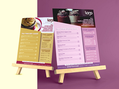 BAKERY TABLE MENU (FOOD MENU) bakery menu cafe cake catering cup cakes food menu illustrations leaflet menu card menu layout print print card print layout print menu restaurant brand restaurant menu single fold snacks standee for food table stand menu