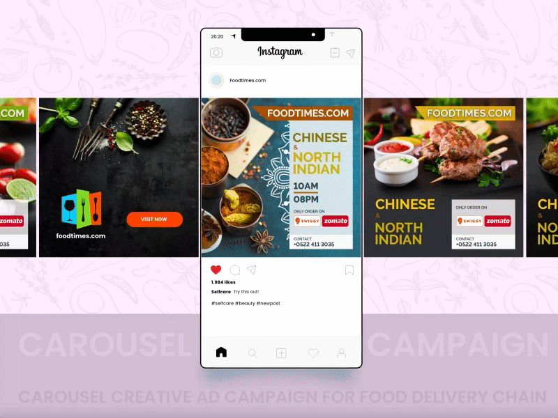 CAROUSEL AD CAMPAIGN FOR FOOD DELIVERY WEBSITE ad campain ad creatives ad espresso animated ads branding carousel food banner food chain food deliver food ordering food outlet instagram ads marketing marketing ads online food ui ux website