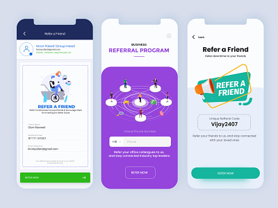 Referral Designs (invite or refer your friend designs) ideas app design branding clean ui friend group illustration invitation invite invite friend mobile ui network refer refer a friend referral program share ui user group ux