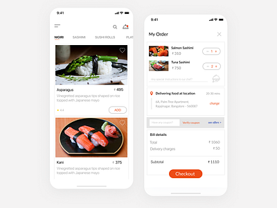 Sushi Restaurant App Design animation concept design figma food app restaurant sushi app ui uiux user interface vector