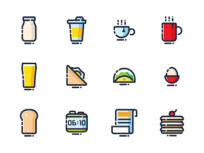 Breakfast Icon Set bread breakfast coffee delicious drink flat food icon linear news restaurant tea