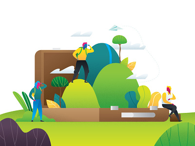 Travel Luggage character illustration landscape modern nature outdoor people tourism travel ui