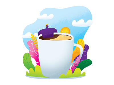 Enjoy The Day cartoon character coffee conceptual illustration landscape nature people