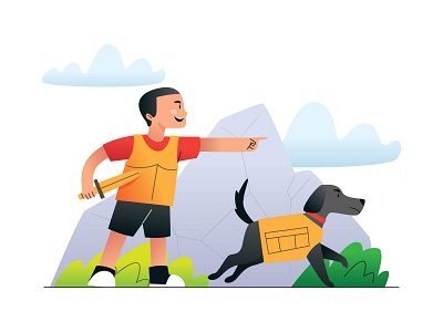 Boy Go Adventure With His Dog adventure cartoon character flat flat 2.0 illustration people
