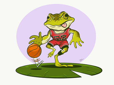 Bull-Frog basketball cartoon digital artwork drawing illustration