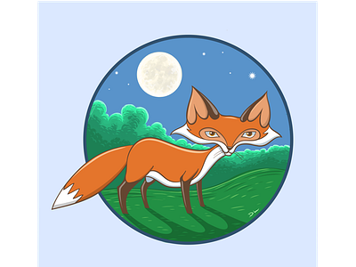 “A Fox in the Night” adobe art artwork cartoon character design colorful creative cute drawing illustration illustrator ipad night vector