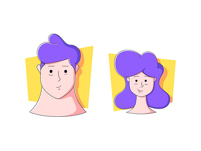 Man and woman character faces. Part of illustrations 2018