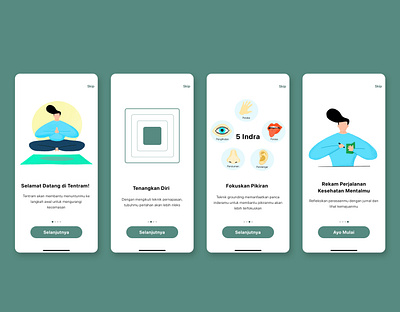 Onboarding Tentram (Mindfulness App) anxiety illustration indonesia mindful mindfulness mobile app mobile design onboarding ui design