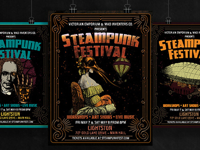 Victorian Steampunk Fest Poster Template Set