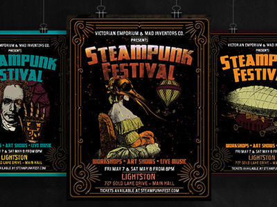 Victorian Steampunk Fest Poster Template Set concert convention dark fest festival grunge live metal music poster poster art sale steampunk template template design victorian