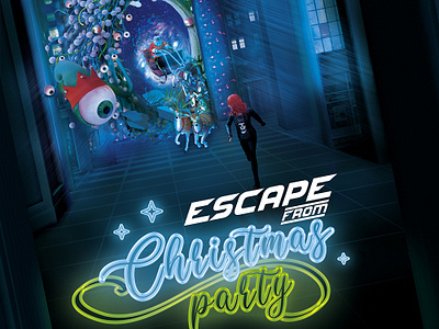 Escape From Christmas 80's Sci-Fi Themed Holidays Poster 80s alien aliens christmas escape fiction holidays invasion party poster sci fi science template