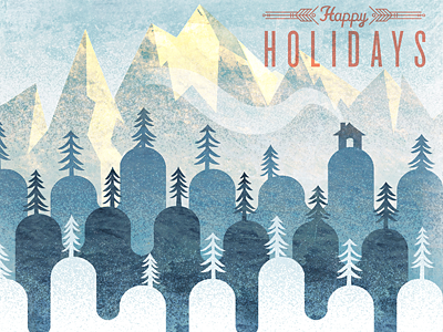Happy Hillidays cabin christmas hills illustration mountains scene snow texture xmas