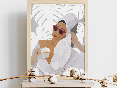Girl in a Bath Robe, sipping tea - Relax Editorial Illustration