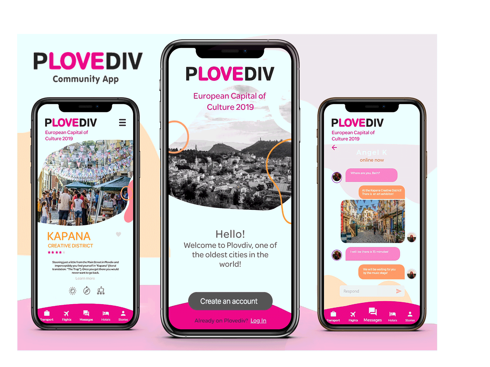 P(Love)div City - Concept Travel & Community App adobexd application brand and identity bulgaria clean community design flat plovdiv social app travel travel app ui vector xd design